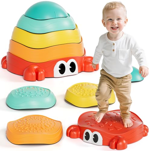 Lehoo Castle Stepping Stones for Kids, Non-Slip Toddler Stepping Stones for Autism, Balance Stones Sensory Toys for Toddlers 1-3, Crab Toddler Outdoor Toys, Obstacle Course for Kids 3-5