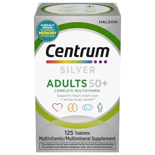 Centrum Silver Multivitamin for Adults 50 Plus, Multivitamin/Multimineral Supplement, Vitamin D3, B-Vitamins, Gluten Free, Non-GMO Ingredients, Supports Memory and Cognition in Older Adults - 125 Ct
