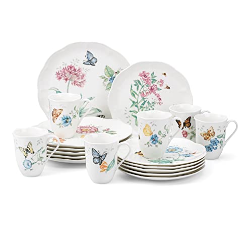 Lenox Dinnerware Set, Butterfly Meadow 18-Piece Set, Service For 6, White Porcelain, Butterfly And Flower Designs, Plates And Bowls Sets, Dishwasher Safe, Home & Kitchen (Assorted, 18 Pieces)