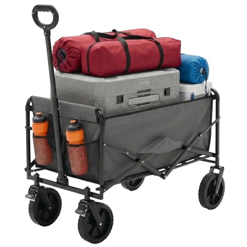 NEWBULIG Collapsible Wagon Cart, 102L Standard, Portable Heavy Duty Pull Cart with Lockable Wheels, 330 lbs Capacity, Adjustable Handle for Beach, Sports, Camping, Shopping & Garden, Gray