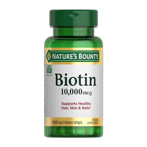 Nature's Bounty Biotin Hair Skin and Nails Vitamins, Supports Healthy Hair, Skin and Nails, 10,000 mcg, 120 Softgels (Pack of 1)