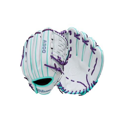 Wilson 2026 A500 Siren 12" Infield/Pitcher Fastpitch Softball Glove - Right Hand Throw, White/Seafoam/Purple