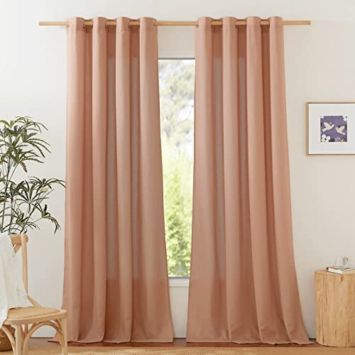 NICETOWN Flax Linen Terracotta Curtains for Bedroom, Grommet Thick Flax Semi Sheer Elegant & Casual Drapes Privacy Assured with Light Filtering for Girls Princess Room, W55 x L84, 2 Pieces