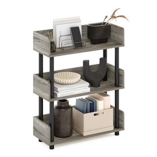Furinno TURN-N-TUBE Display Shelf, 3-Tier Storage Shelves with Side Panels, Open Shelves Book Shelf with Rounded Corner Top Edges, for Organization and Storage, Living Room, Home Office, French Oak