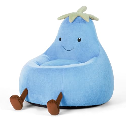 DUMOS Kids Bean Bag Chair, Stuffed Toddler Couch with Faux Rabbit Fur Cover for Teens & Kids, Comfy Lazy Sofa Chair for Reader, Living Room, Bedroom, Aged 4-12 Years, 24 Inch, Blue