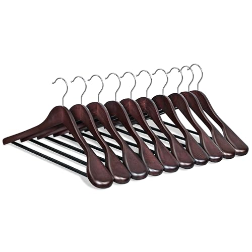 SONGMICS Extra Wide Wooden Suit Hangers, Set of 10 Clothes Hangers