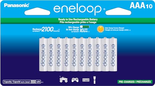 Eneloop Panasonic BK-4MCCA10FA AAA 2100 Cycle Ni-MH Pre-Charged Rechargeable Batteries, 10-Battery Pack