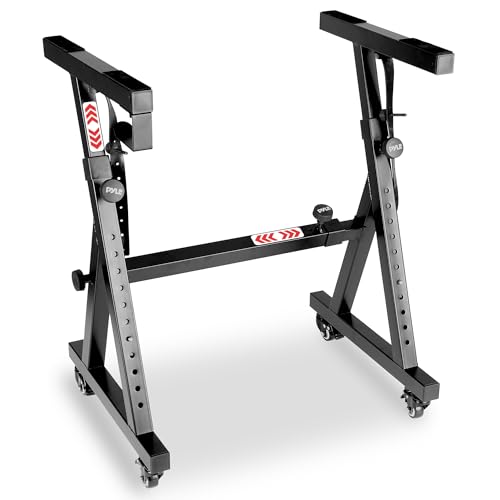 Pyle Universal Electronic Piano, Black Heavy-Duty Z Style Keyboard Stand with Locking Wheels, Adjustable Height and Width, Portable Organ Holder Rack, Collapsible Design (PKSTZ88)