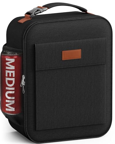 HOTOR Lunch Bag for Men & Women - Large Capacity Insulated Lunch Bag with Mutiple Pockets, Wear-Resistant Cooler Lunch Box for Office, Picnic, Black, 7L, 9.06" x 4.33" x 10.63"