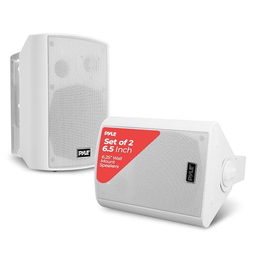 Pyle 6.5'' Marine Grade Waterproof Bluetooth Speakers with Built-in Amplifier, Indoor/Outdoor Use, Full Range Stereo, Aux Input, Rustproof, Ideal for Patio, Pool, Home Audio, White