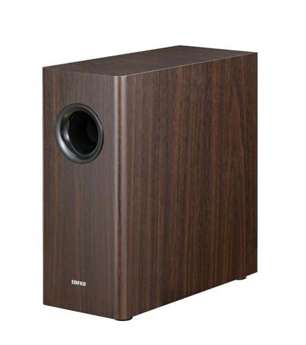 Edifier T5s Powered Active Subwoofer with 70W RMS, 8" Long-Throw Woofer, Deep Bass (35Hz) Speaker, Built-in Amp, Low Distortion, Phase Selector & Energy-Efficient for Home & Studio Audio, Brown