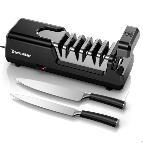 Dawnstar Electric Knife Sharpener, Precise 20° Diamond Knife Sharpener for Kitchen Knives, Quick Repairing in 40 Seconds, with Metal Dust Collection Box & Special Port for Scissors, Black