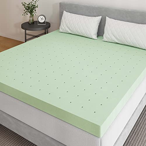 Novilla 3 Inch Mattress Topper Queen, Gel Infused Ventilated Design Memory Foam Mattress Topper for Refreshing & Comfort Sleep, Soft Queen Mattress Topper, Light Green