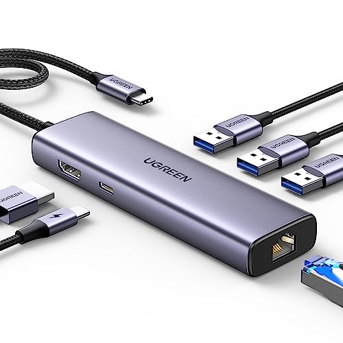 UGREEN Revodok 6 in 1 USB C Hub Gigabit Ethernet Adapter with 4K HDMI, 100W PD Charging, USB A Data Ports Compatible with MacBook Neo/Pro/Air M1, M2, M3, M4,M5,iPad, iPhone 16 Pro/Pro Max, Steam Deck