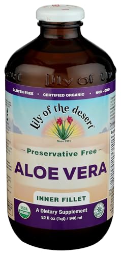 Lily Of The Desert Aloe Vera Juice - Inner Fillet Aloe Vera Drink, Organic Aloe Juice with Natural Vitamins, Digestive Enzymes for Gut Health, Stomach Relief, Wellness, Glowing Skin, 32 Fl Oz