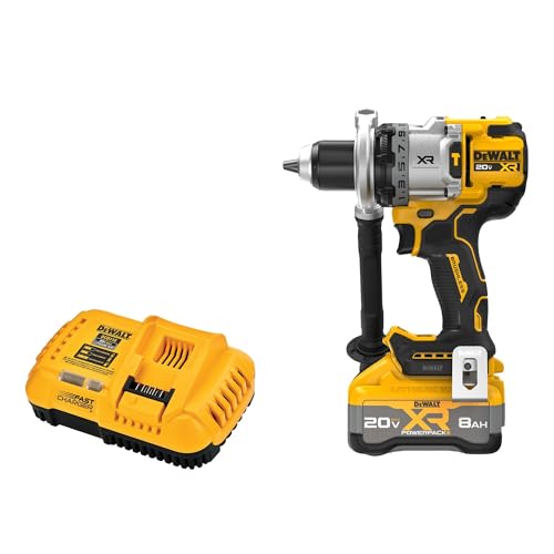 DEWALT 20V MAX XR 1/2 Inch Brushless Cordless Hammer Drill Kit with 8AH Battery and Charger, 3 Speed (DCD1007WW1)