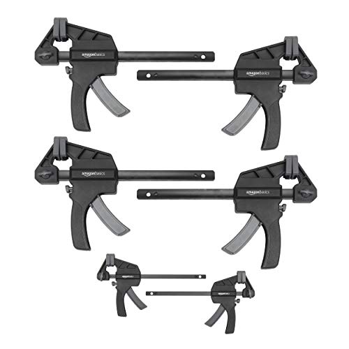 Amazon Basics 6-Piece Easy-to-Use One-Handed Trigger Clamp Set, 2 Pack of 4-inch, 4 Pack of 6-inch, Black/Grey