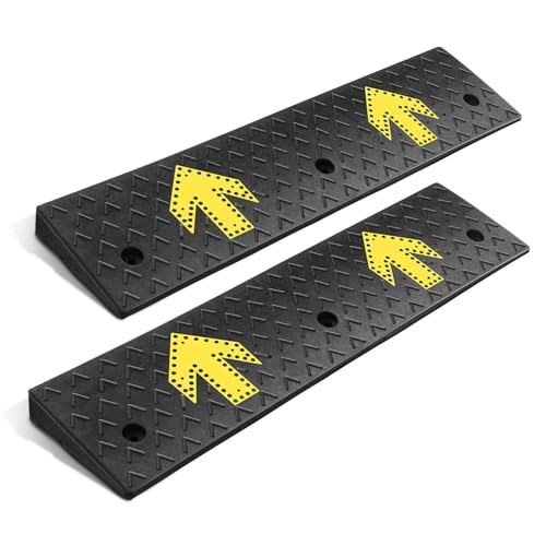 DNA Motoring 2pcs 3.1" Rise Rubber Arrow Curb Ramp Heavy Duty Loading Driveway Ramp Threshold Ramp 37.4" W x 9.1" D x 3.1" H for Loading Dock, Warehouse, Motorcycles, Cars, TOOLS-00649