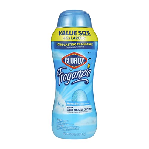 Clorox Fraganzia Laundry Scent Booster Crystals, In-Wash Fragrance Beads for Fresh-Smelling Clothes & Linens, Safe for All Fabrics & Colors, Easy-Pour Bottle, Morning Sky Scent, 70 Oz