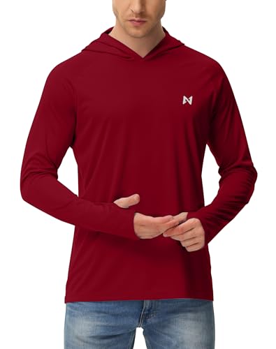isnowood Sun Shirt UPF 50+ Men's Fishing Shirt Long Sleeve UV Protection Hoodie Rash Guard for Swimming Running Hiking Crimson