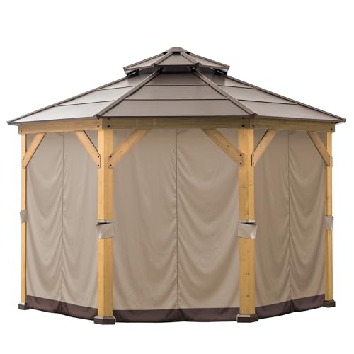 SUNJOY Brown Polyester Curtain, Curtain 8-Panel Screen Walls for Outdoor Patio for 13 ft. x 13 ft. Octagon Hardtop Gazebo, Brown