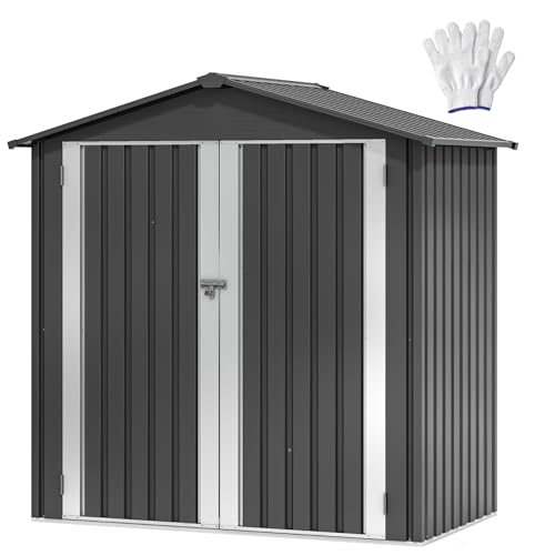 DWVO 6x4ft Outdoor Storage Shed, Weatherproof Tool Shed w/Locking Entry & Ventilation for Grass Cutter, Bike, Equipment, Courtyard, Garden (Dark Gray)