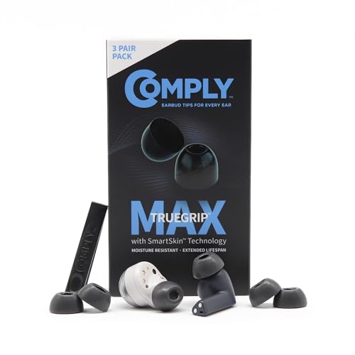 Comply TWo-220-C | TrueGrip MAX Memory Foam Earbud Tips for Technics EAH-AZ100, Denon PerL Pro, Soundcore, CMF & More | Better Comfort, Secure Fit, Greater Noise Isolation | Black (S/M/L) (3 Pairs)
