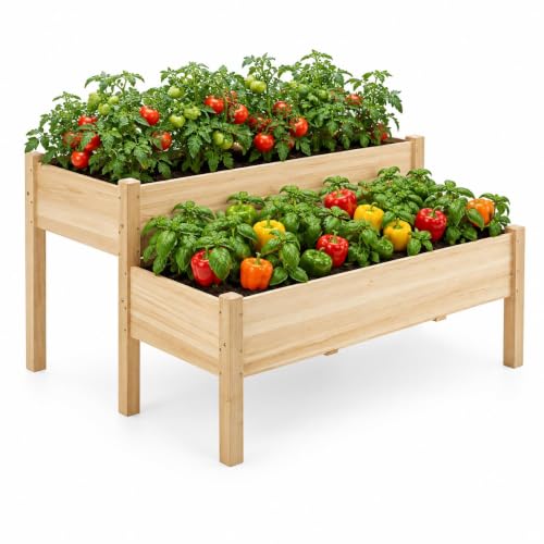 Yaheetech 47x41x30in Wooden Raised Garden Bed Horticulture Outdoor 2 Tiers Elevated Planter Grow Box for Herb with Legs & Drainage Holes