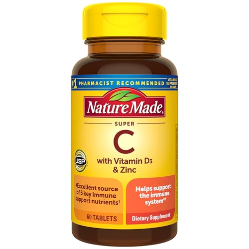 Nature Made Super C, Vitamin C and Zinc with Vitamin D3, Dietary Supplement for Immune Support, 60 Tablets, 60 Day Supply