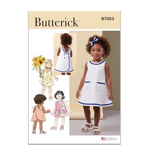 Butterick B7003A Easy to Sew Toddlers' Dresses and Underwear Sewing Pattern Packet, Design Code B7003, Sizes 1/2-1-2-3-4