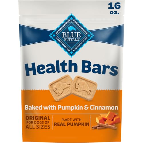 Blue Buffalo Health Bars Pumpkin & Cinnamon Crunchy Dog Biscuits, Oven-Baked with Pumpkin & Natural Ingredients, Healthy Dog Treats with No Artificial Flavors or Preservatives, 16 oz.