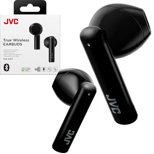 JVC Lightweight True Wireless Earbuds with 12mm Driver Unit, Bluetooth 5.1, Single use, IPX4, Long Battery Life (up to 30 Hours) - HAA4TB (Black)