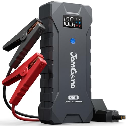 JOMGAND K15 Extremely Safe Jump Starter, 2500A Car Battery Jump Starter for Up to 8.0L Gas & 6.0L Diesel Engines, 12V Portable Jump Box with Jumper Cable, USB Charge, and 3 Mode Flashlight