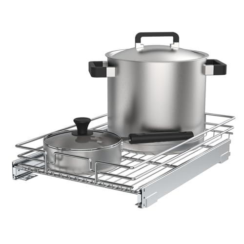 Pull Out Cabinet Organizer, Heavy-Duty Metal Sliding Drawer Shelf for Kitchen Cabinets, Chrome, Doesn't Include Door Fittings (26 * 21 IN)