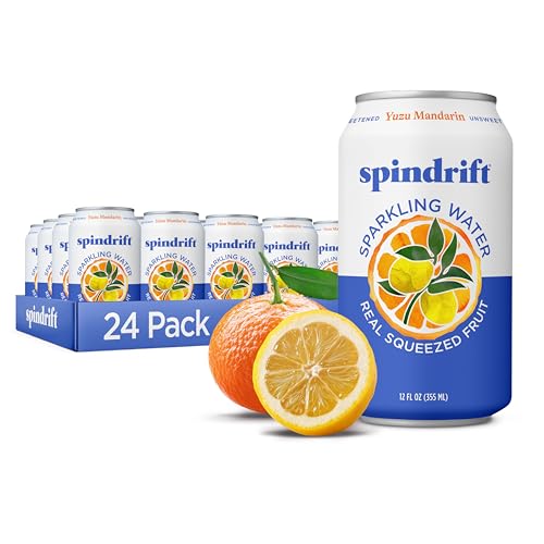 Spindrift Sparkling Water, Yuzu Mandarin Flavored, Made with Real Squeezed Fruit, 12 Fl OZ Cans, Pack of 24 (Only 6 Calories per Can)