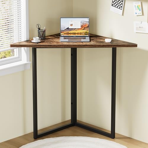 VECELO Corner Shelf, End Side Tables, Triangle Shelves with Metal Frame for Small Space, Living Room, Kitchen, Bathroom