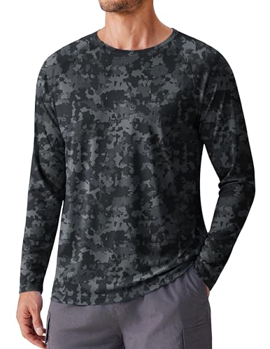 PINSPARK Mens Lightweight Gym Workout Tshirts UPF 50+ Swimming Shirts Long Sleeve Fishing Shirts UV Protection Hiking Shirt Dark Grey