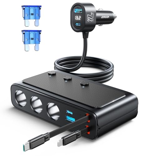 JOYROOM 9 in 1 Cigarette Lighter Splitter, 227W Dual Retractable Car Charger - 45W/24V(36W/12V) USB C Fast Charger for iPhone 17/Samsung, Independent Switches Cigarette Lighter Adapter for Car Devices
