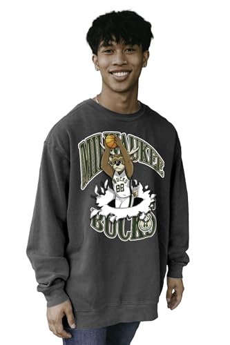 Milwaukee Bucks NBA Officially Licensed Crewneck Sweatshirt Ringspun Slam Mascot Black, X-Large