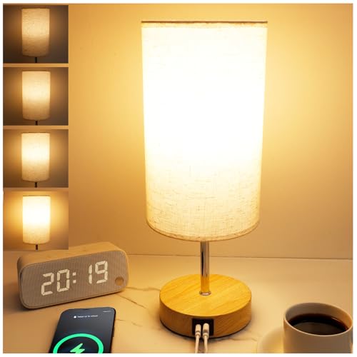 UNIFUN Nightstand Lamp, Touch Dimmable with USB-C Charging & Bulb