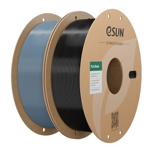 eSUN PLA Basic Filament 1.75mm, 3D Printer Filament High Speed PLA for Fast Printing, 1KG per Spool, 2 Spools High Speed 3D Printing Filament, Grey + Black