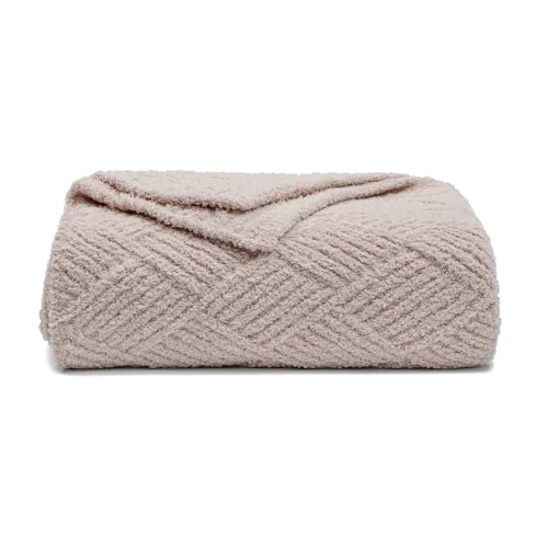 bearberry Super Soft & Fuzzy Minky Throw Blanket Lightweight All-Season - Diamond Stitch Plush Fleece for Couch, Bed, Sofa | Machine Washable Cozy Gift for Women, Men, Home (Beige, 50”x60”)