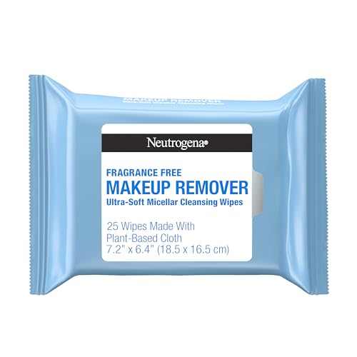 Neutrogena Fragrance-Free Makeup Remover Wipes, Daily Ultra-Soft Micellar Cleansing Wipes Gently Remove Oil & Waterproof Makeup, Hypoallergenic, Made with Plant-Based Cloth, 25 ct