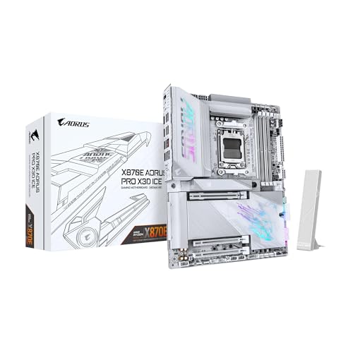 GIGABYTE X870E AORUS PRO X3D ICE AMD AM5 LGA 1718 ATX Motherboard, Ryzen 9000/8000/7000, DDR5, 18+2+2 Power Phase, 4X M.2, PCIe 5.0, WiFi, 5GbE