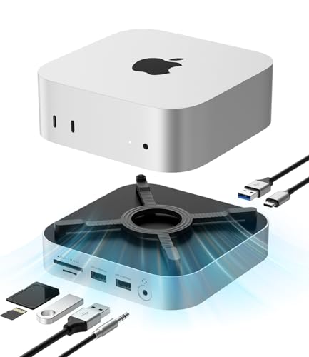 NOVOO Mac mini M4 Hub & Stand with 8TB NVMe SSD Enclosure, Aluminum Mac mini M4 Dock for Mac mini M4 / M4 Pro, 10Gbps USB-C & USB-A, SD/TF, Audio, One-Click Boot, Enhanced Self-Cooling - Silver