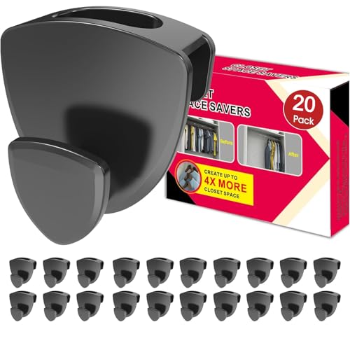 Latoxcaa Space Saving Hanger Hooks 20Pcs, Upgrade Heavy Duty Space Saver Hangers Connector Hooks for Clothes, Premium Hanging Closet Organizer for Dorm, Ganchos para Colgar Ropa, Black