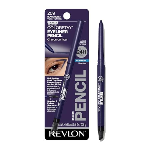 REVLON ColorStay Pencil Waterproof Eyeliner, Smudge-Proof, Eye Makeup with Built-In Sharpener, Long-Lasting, Shimmer Finish, 209 Black Violet, 0.01 oz