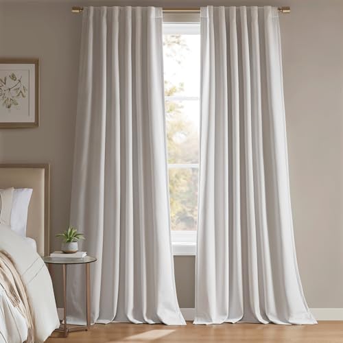 Madison Park Karien 100% Blackout Curtains 52x108 – White, 2-Layer Noise Blocking & Energy Smart Thermal Window Panel Pair with Rod Pocket/Back Tab