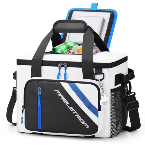 Maelstrom 30 Can Large Leakproof Soft Cooler Bag, Insulated Collapsible Ice Chest with Bottle Opener, Portable for Beach, Camping, Travel & Shopping (White)