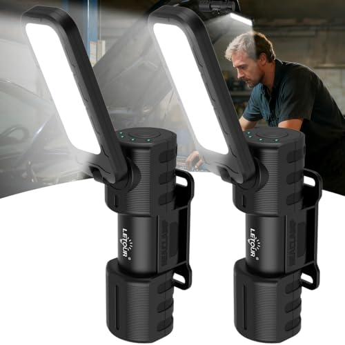 2 Pcs Rechargeable 5000lm LED Work Light BBQ Grilling Accessories with Magnetic Base, 180° Rotate Mechanic Grill Light for Car Repair, Emergency, Camping, Outdoor & Mechanics Tools